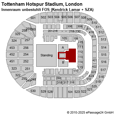 Saalplan Tottenham Hotspur Stadium, London, Großbritannien, Innenraum unbestuhlt FOS (Kendrick Lamar + SZA)