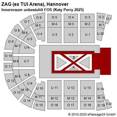 Saalplan ZAG (ex TUI Arena), Hannover, Deutschland, Innernraum unbestuhlt FOS (Katy Perry 2025)