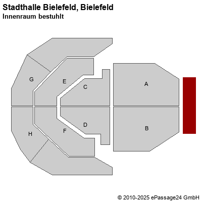 Saalplan Stadthalle Bielefeld, Bielefeld, Deutschland, Innenraum bestuhlt