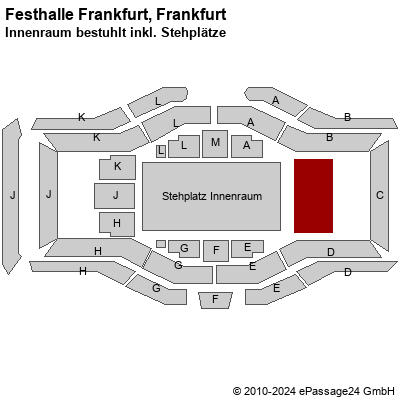 Saalplan Festhalle Frankfurt, Frankfurt, Deutschland, Innenraum bestuhlt inkl. Stehplätze