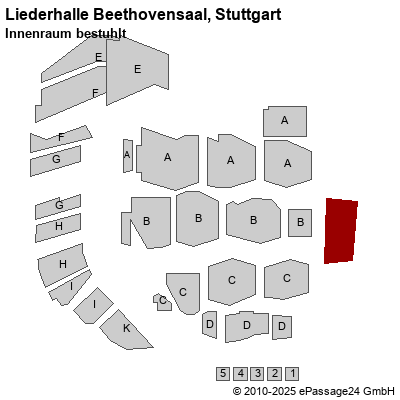 Saalplan Liederhalle Beethovensaal, Stuttgart, Deutschland, Innenraum bestuhlt