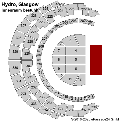 Saalplan Hydro, Glasgow, Großbritannien, Innenraum bestuhlt