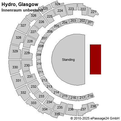 Saalplan Hydro, Glasgow, Großbritannien, Innenraum unbestuhlt