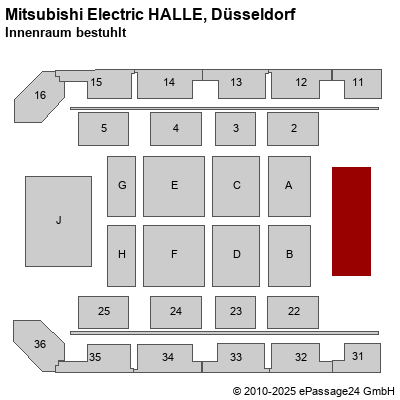 Saalplan Mitsubishi Electric HALLE, Düsseldorf, Deutschland, Innenraum bestuhlt