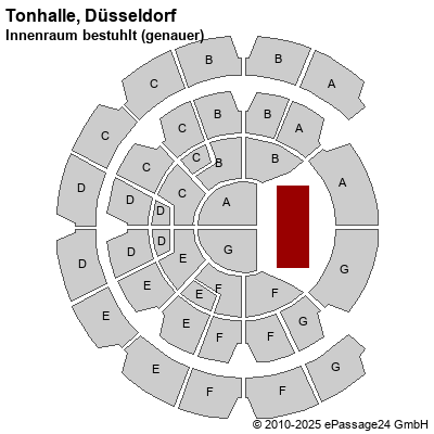 Saalplan Tonhalle, Düsseldorf, Deutschland, Innenraum bestuhlt (genauer)