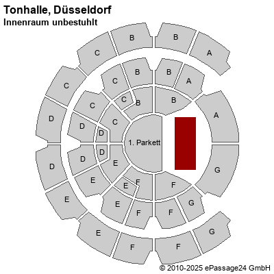 Saalplan Tonhalle, Düsseldorf, Deutschland, Innenraum unbestuhlt