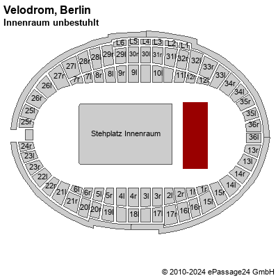 Saalplan Velodrom, Berlin, Deutschland, Innenraum unbestuhlt