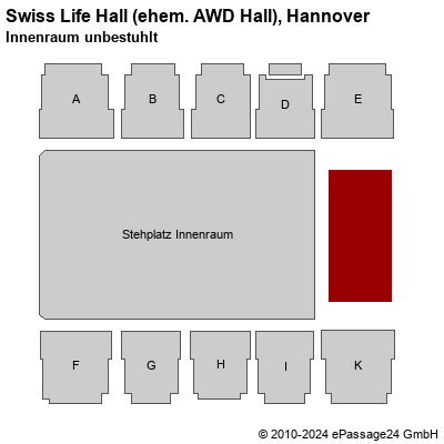 Saalplan Swiss Life Hall (ehem. AWD Hall), Hannover, Deutschland, Innenraum unbestuhlt