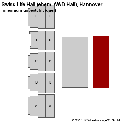 Saalplan Swiss Life Hall (ehem. AWD Hall), Hannover, Deutschland, Innenraum unbestuhlt (quer)