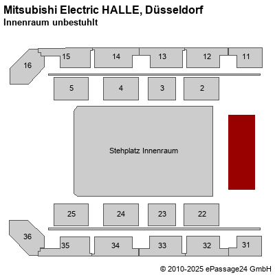 Saalplan Mitsubishi Electric HALLE, Düsseldorf, Deutschland, Innenraum unbestuhlt