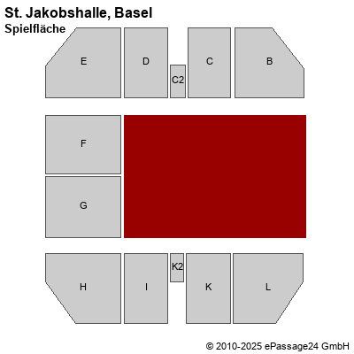 Saalplan St. Jakobshalle, Basel, Schweiz, Spielfläche