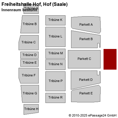 Saalplan Freiheitshalle Hof, Hof (Saale), Deutschland, Innenraum bestuhlt