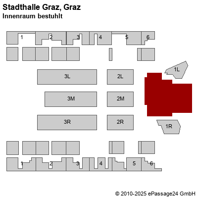 Saalplan Stadthalle Graz, Graz, Österreich, Innenraum bestuhlt