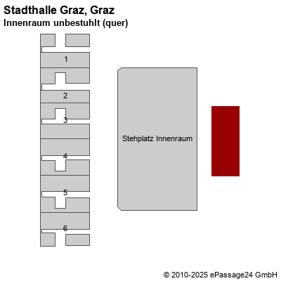 Saalplan Stadthalle Graz, Graz, Österreich, Innenraum unbestuhlt (quer)