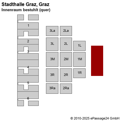 Saalplan Stadthalle Graz, Graz, Österreich, Innenraum bestuhlt (quer)