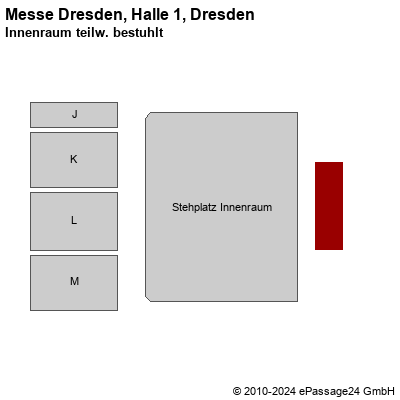 Saalplan Messe Dresden, Halle 1, Dresden, Deutschland, Innenraum teilw. bestuhlt