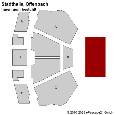 Saalplan Stadthalle, Offenbach, Deutschland, Innenraum bestuhlt