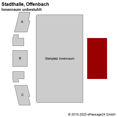 Saalplan Stadthalle, Offenbach, Deutschland, Innenraum unbestuhlt