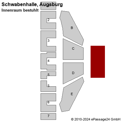 Saalplan Schwabenhalle, Augsburg, Deutschland, Innenraum bestuhlt