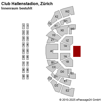 Saalplan Club Hallenstadion, Zürich, Schweiz, Innenraum bestuhlt