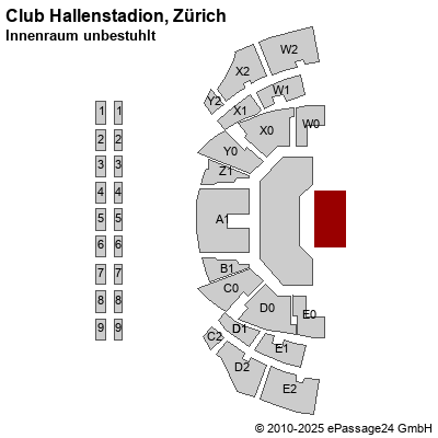 Saalplan Club Hallenstadion, Zürich, Schweiz, Innenraum unbestuhlt