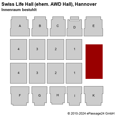 Saalplan Swiss Life Hall (ehem. AWD Hall), Hannover, Deutschland, Innenraum bestuhlt