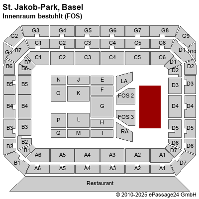 Saalplan St. Jakob-Park, Basel, Schweiz, Innenraum bestuhlt (FOS)