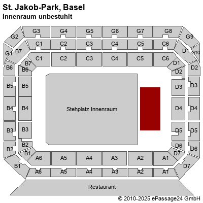 Saalplan St. Jakob-Park, Basel, Schweiz, Innenraum unbestuhlt