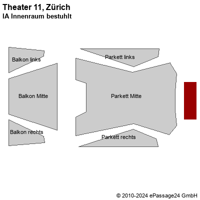 Saalplan Theater 11, Zürich, Schweiz, IA Innenraum bestuhlt