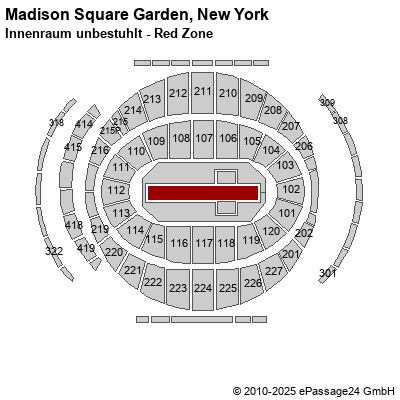 Saalplan Madison Square Garden, New York, USA, Innenraum unbestuhlt - Red Zone