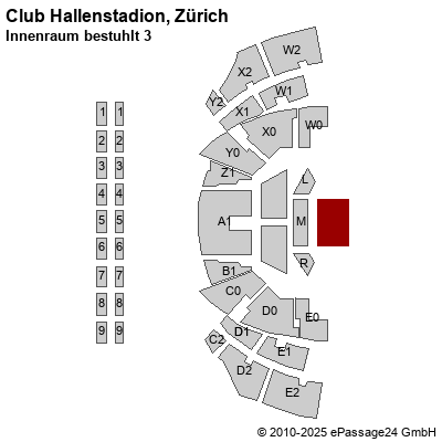 Saalplan Club Hallenstadion, Zürich, Schweiz, Innenraum bestuhlt 3