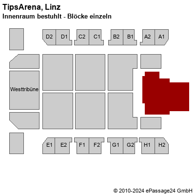 Saalplan TipsArena, Linz, Österreich, Innenraum bestuhlt - Blöcke einzeln