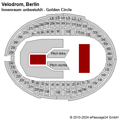 Saalplan Velodrom, Berlin, Deutschland, Innenraum unbestuhlt - Golden Circle