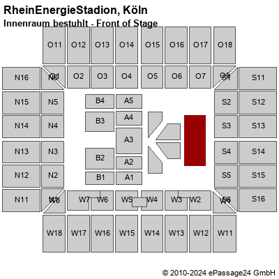 Saalplan RheinEnergieStadion, Köln, Deutschland, Innenraum bestuhlt - Front of Stage