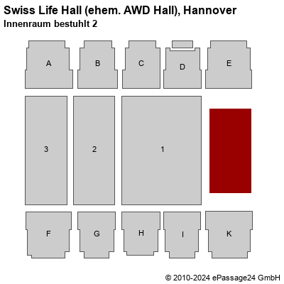 Saalplan Swiss Life Hall (ehem. AWD Hall), Hannover, Deutschland, Innenraum bestuhlt 2